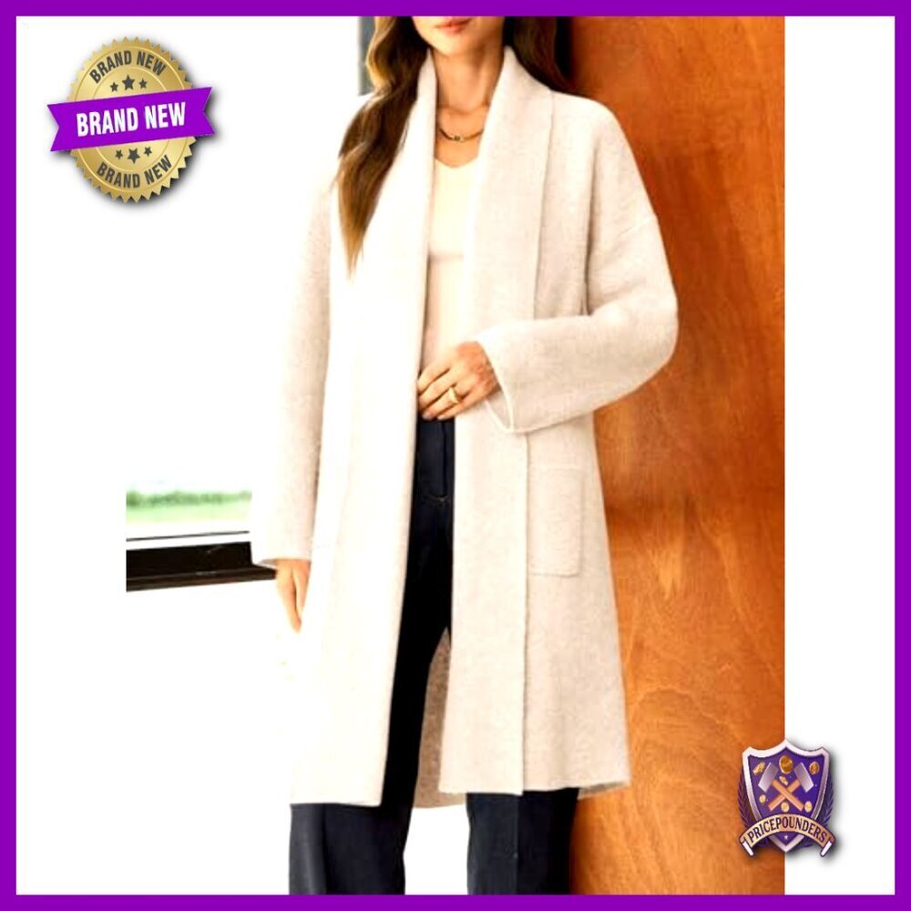 Oversized Chunky Knit Coatigan Open Front Sweater Jacket with Pockets - Picture 3 of 7